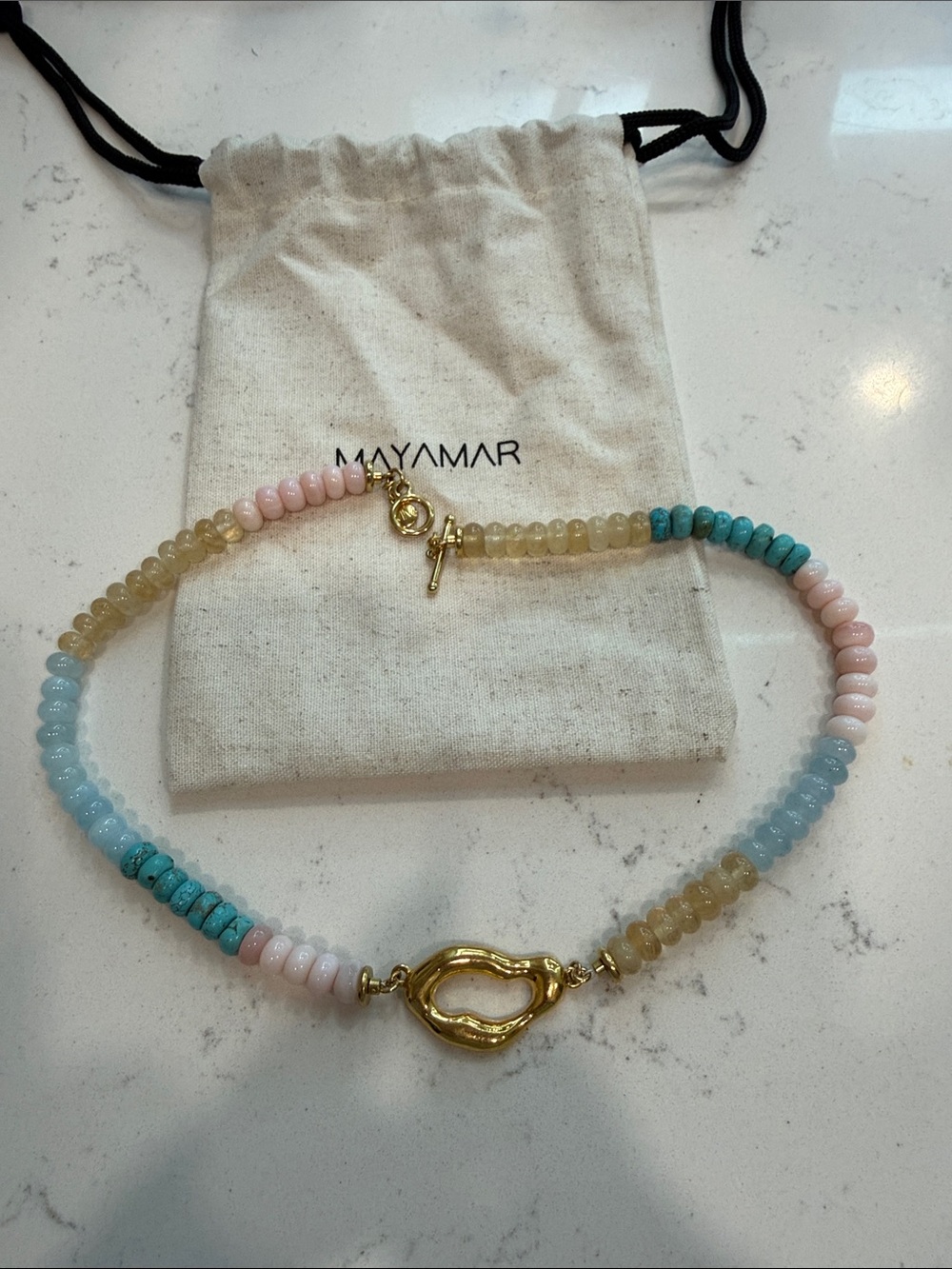 NWT Mayamar Multicolor Beaded Necklace with Gold Clasp 19 in